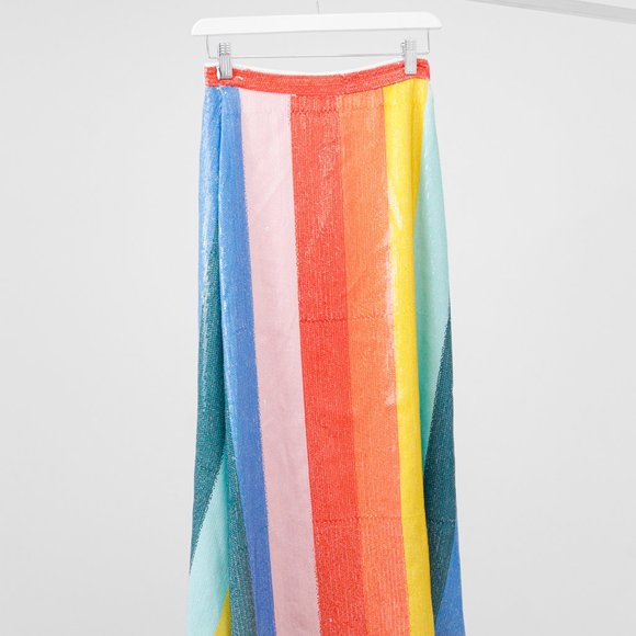 Olivia Rubin Penelope Rainbow Stripe Sequin Skirt - Picture 3 of 9